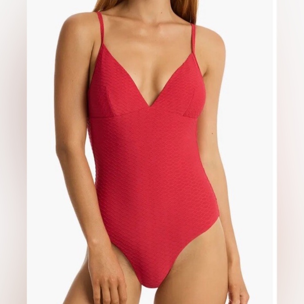 Sea Level Honeycomb One-Piece Swimsuit in Red Size 12